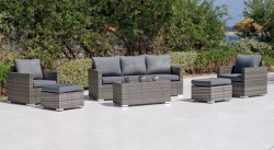 Conjunto de sofá, sillones, mesa y reposapiés de jardín modelo Doha 8